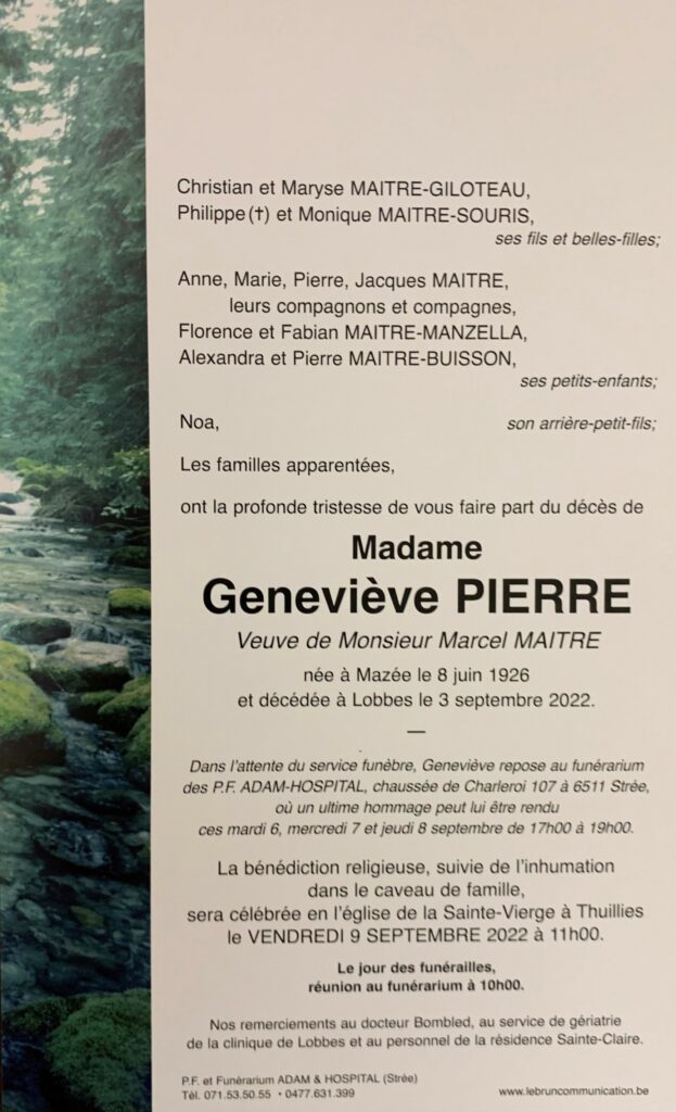 Madame Genevieve Pierre | Funérailles Adam Hospital
