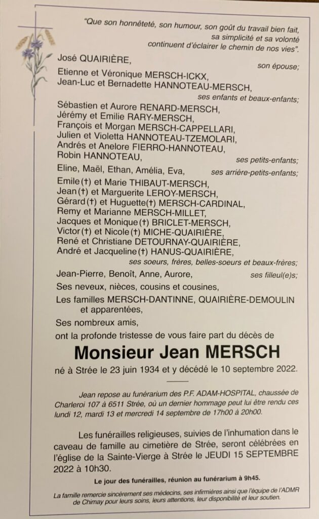 Monsieur Jean Mersch | Funérailles Adam Hospital