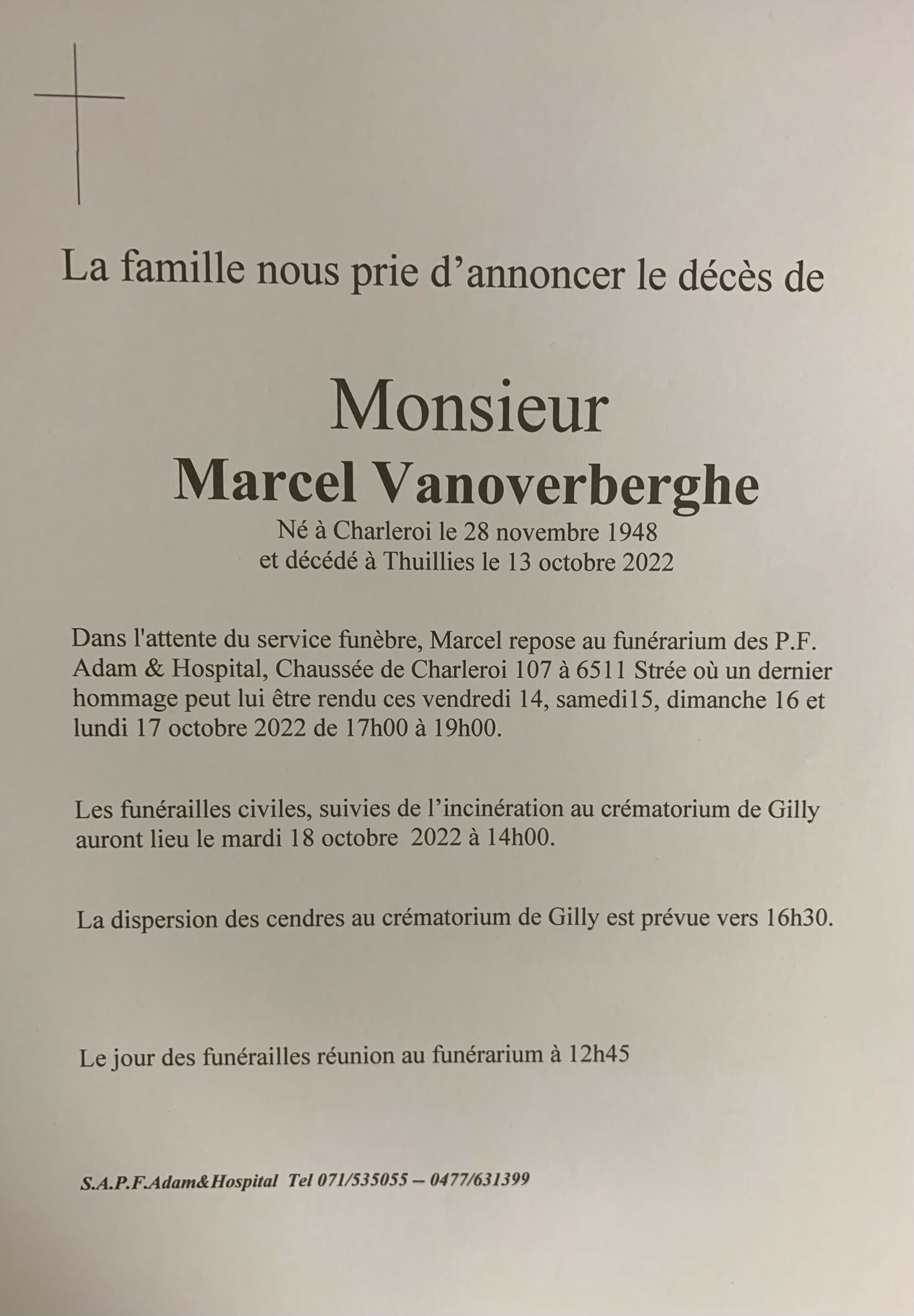 Faire part Marcel Vanoverberghe scaled | Funérailles Adam Hospital