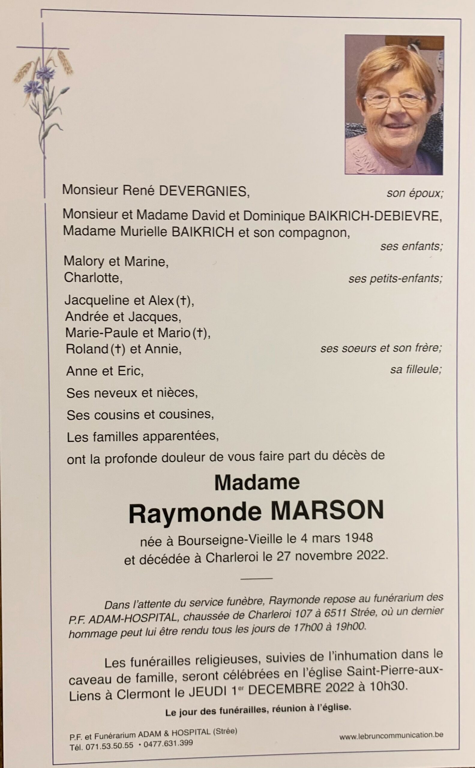 Madame Raymonde MARSON scaled | Funérailles Adam Hospital