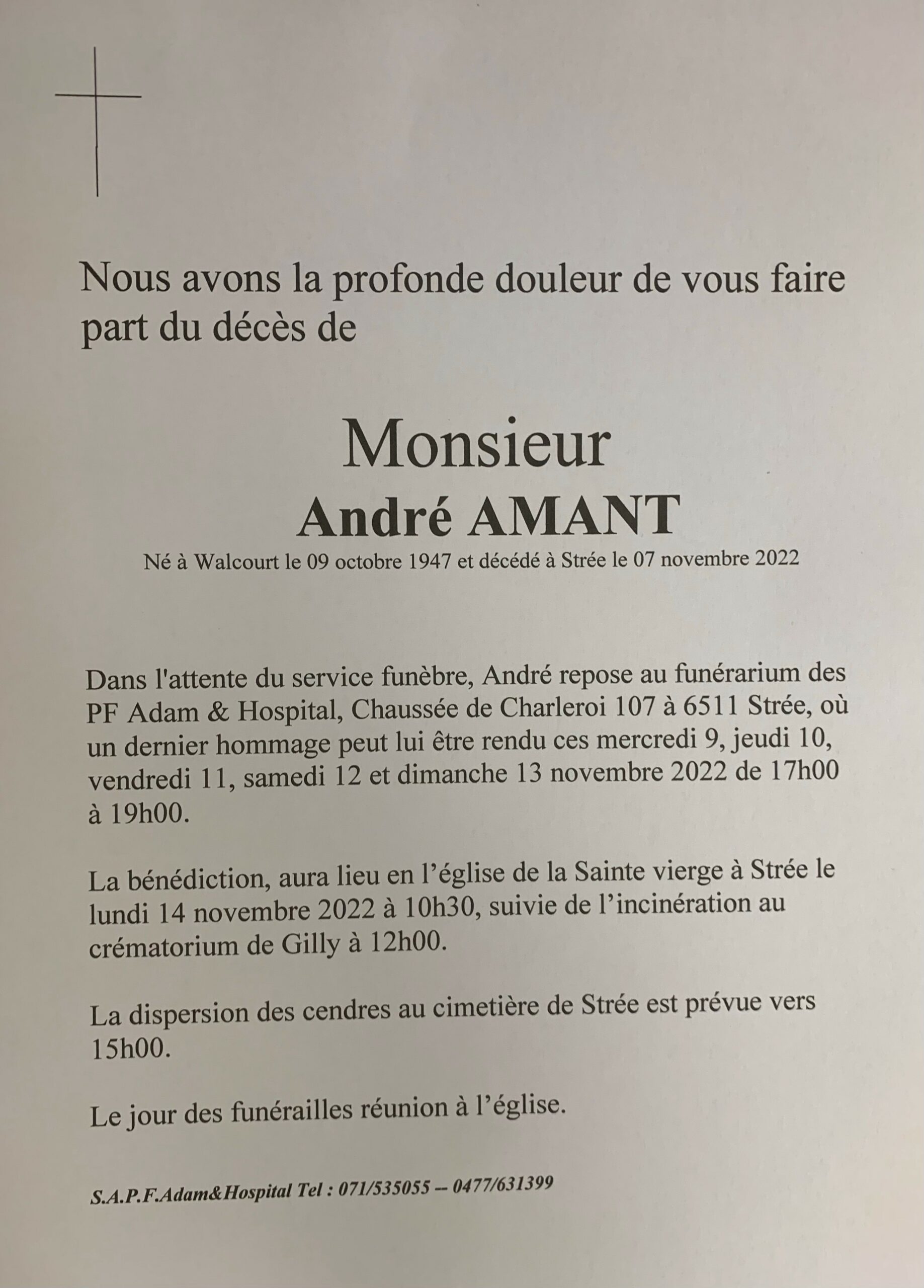 Monsieur Andre Amant scaled | Funérailles Adam Hospital