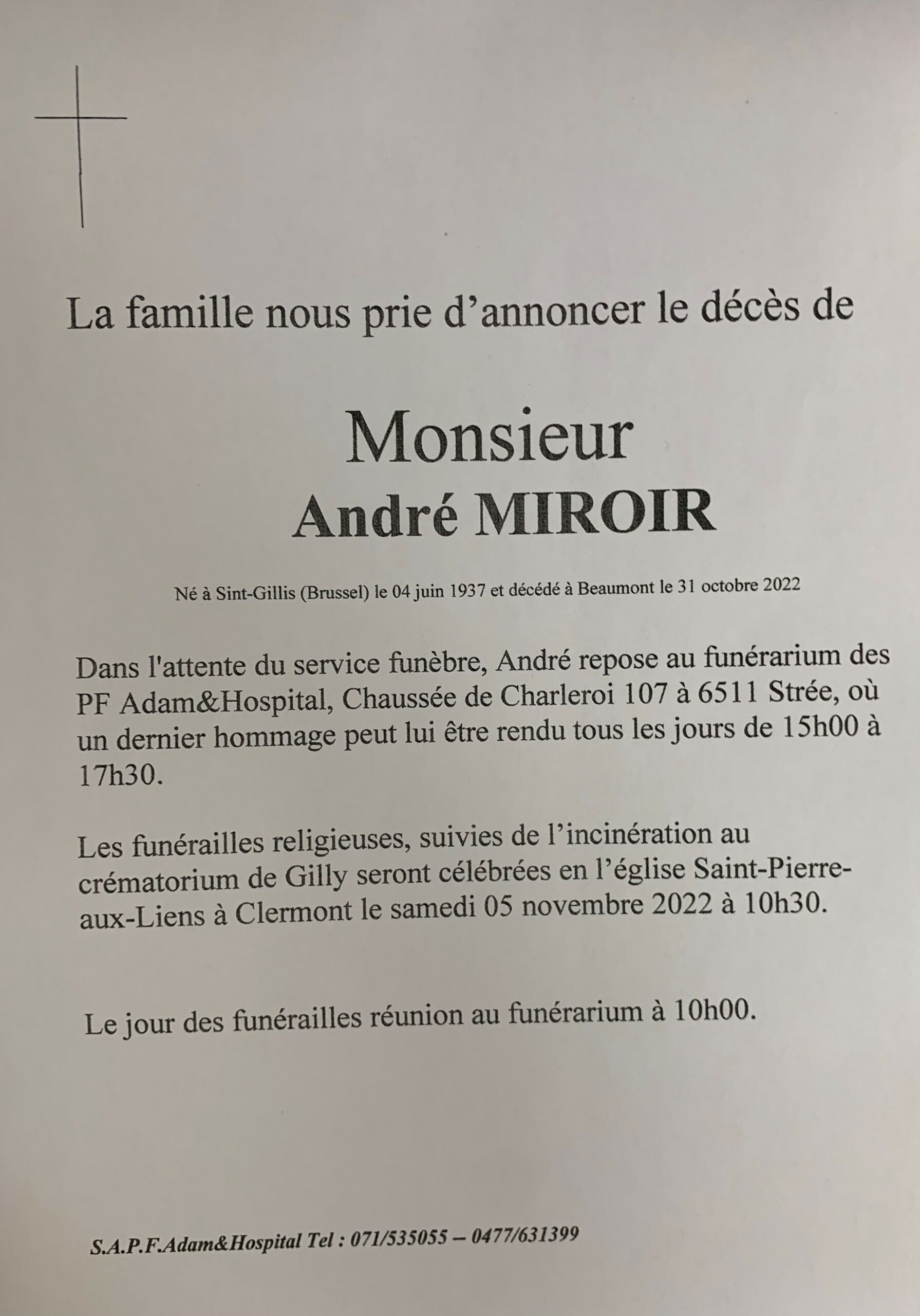 Monsieur Andre Miroir scaled | Funérailles Adam Hospital
