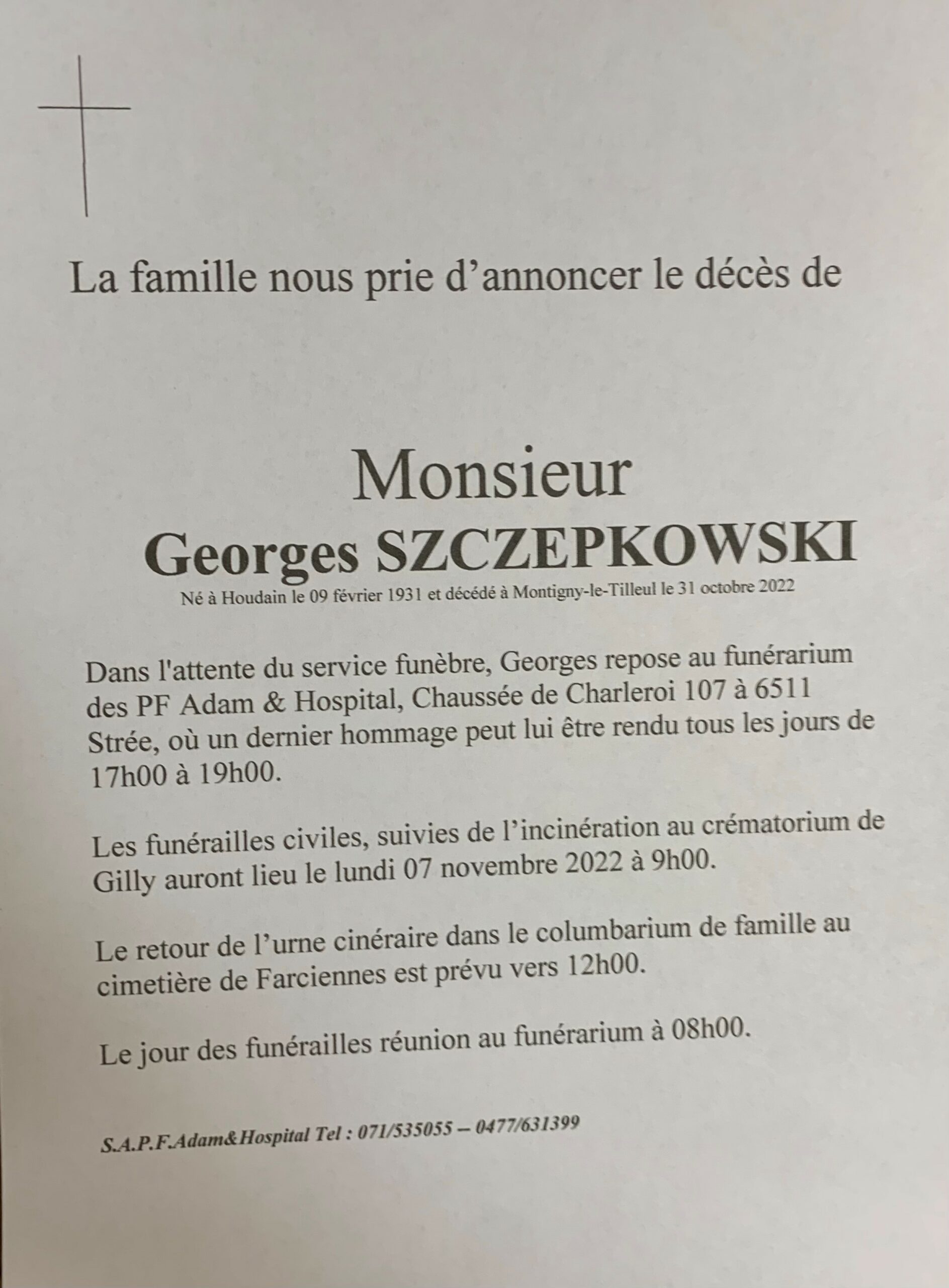 Monsieur Georges Szczepkowski scaled | Funérailles Adam Hospital
