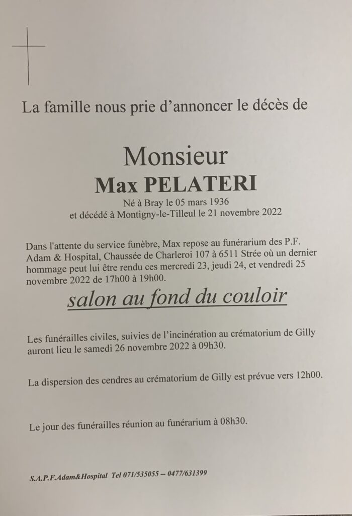 Monsieur Max PELATERI | Funérailles Adam Hospital