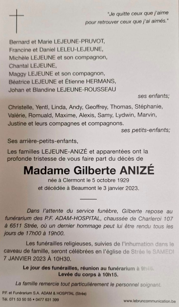 Madame Gilberte ANIZE | Funérailles Adam Hospital