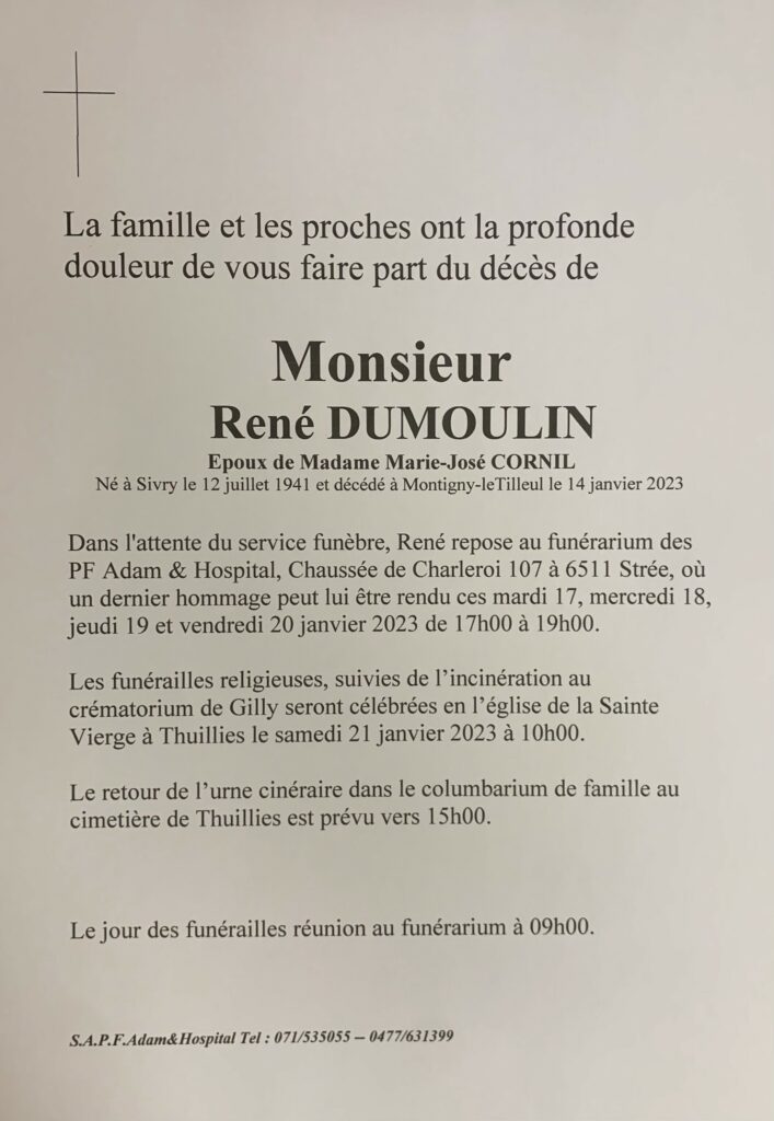 Monsieur Rene DUMOULIN 1 | Funérailles Adam Hospital