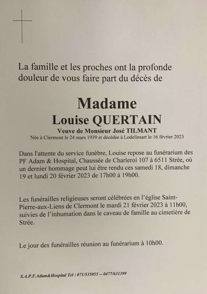 Madame Louise QUERTAIN | Funérailles Adam Hospital