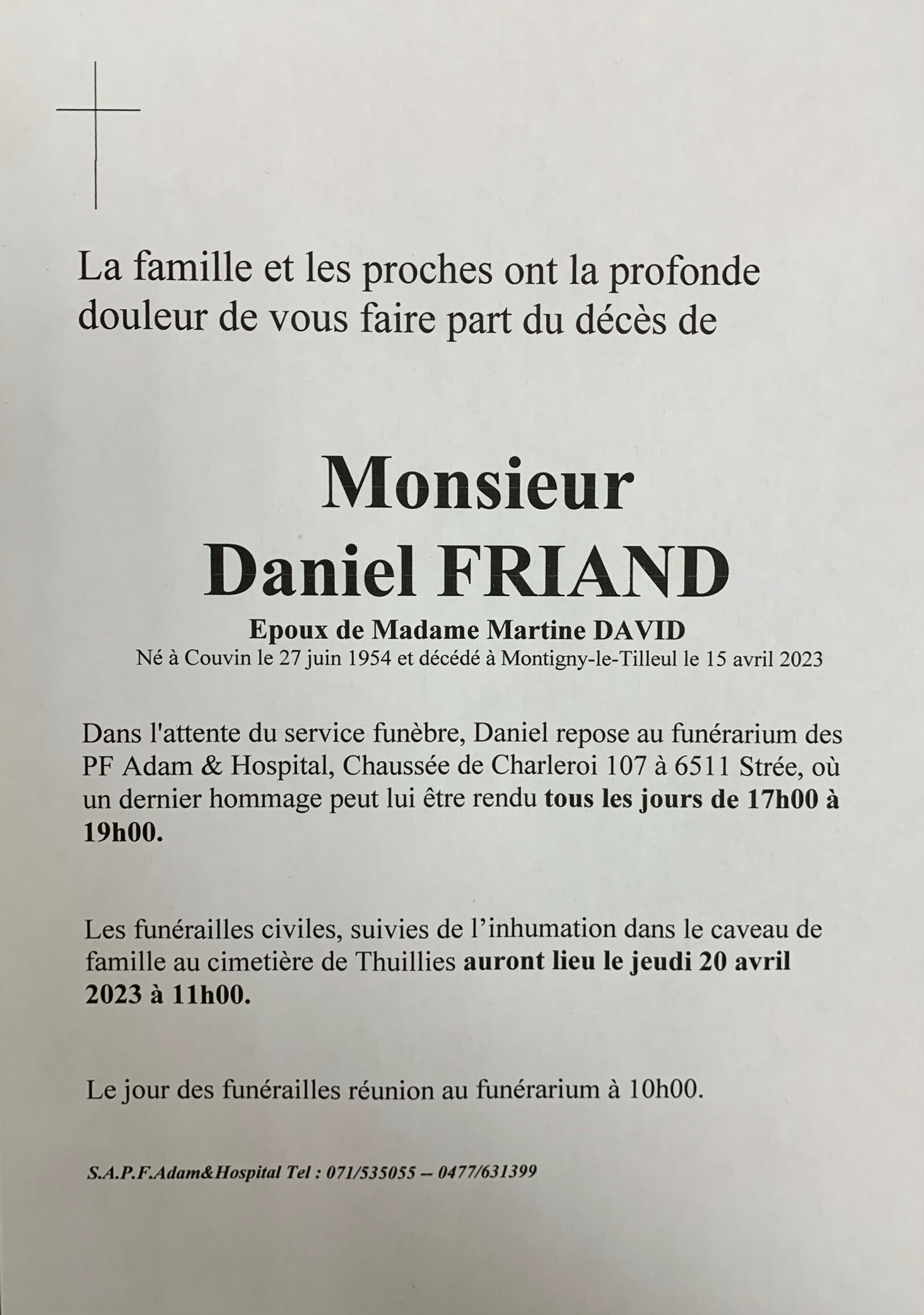 Monsiuer Daniel FRIAND scaled 1 | Funérailles Adam Hospital
