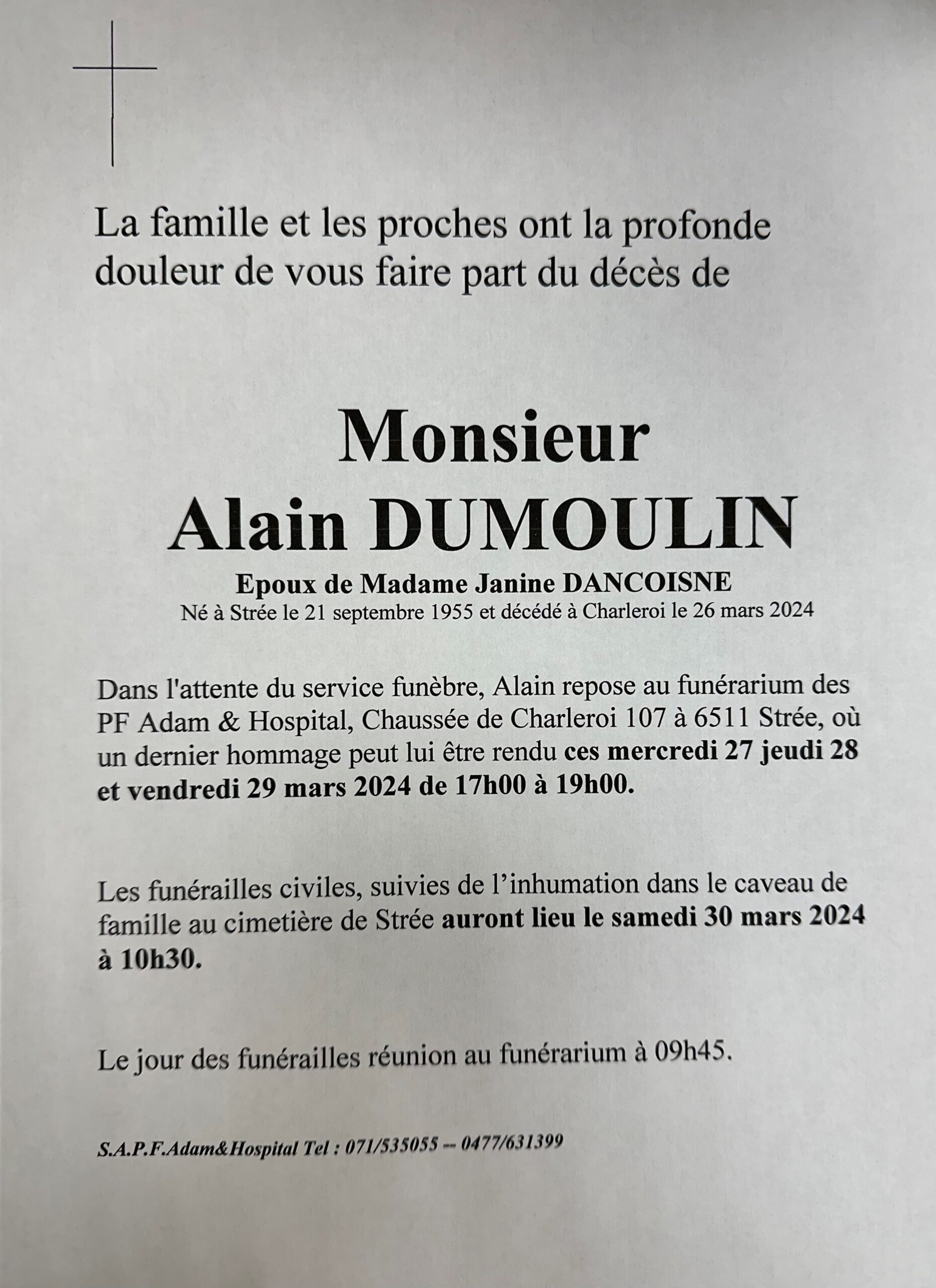 ALAIN DUMOULIN scaled | Funérailles Adam Hospital