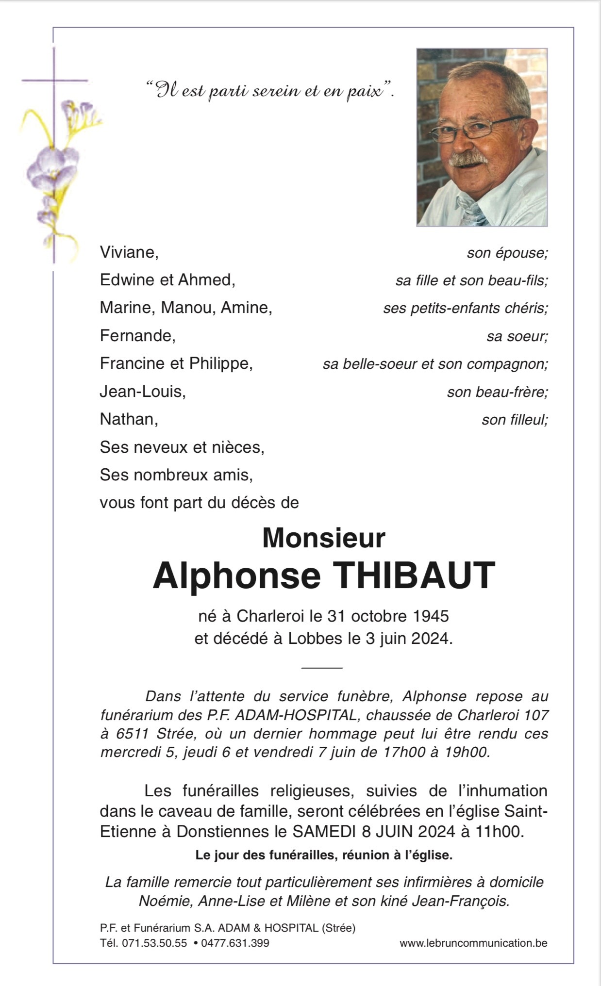 Alphonse THIBAUT | Funérailles Adam Hospital