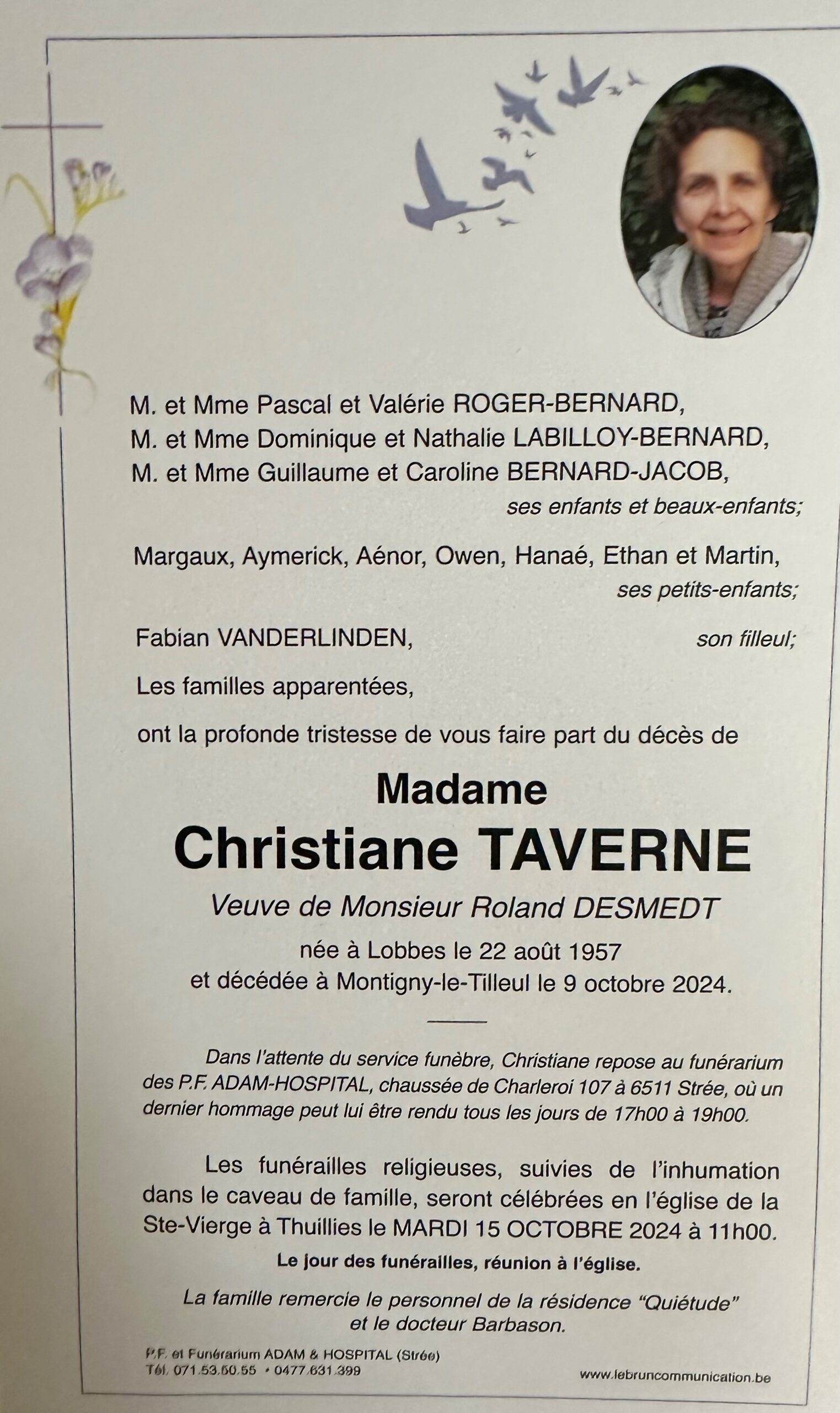 Christiane TAVERNE scaled | Funérailles Adam Hospital