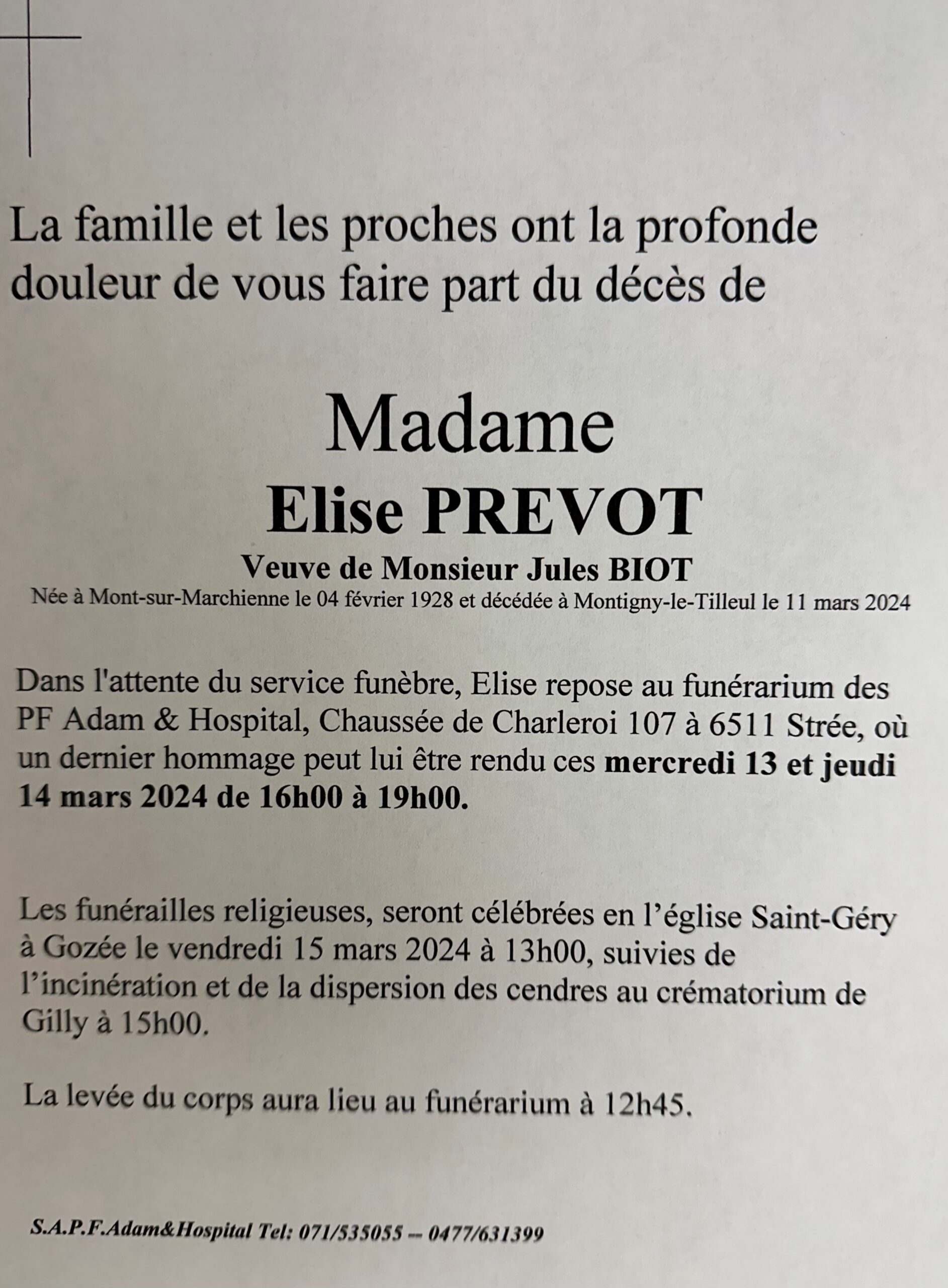 Elise Prevot scaled | Funérailles Adam Hospital