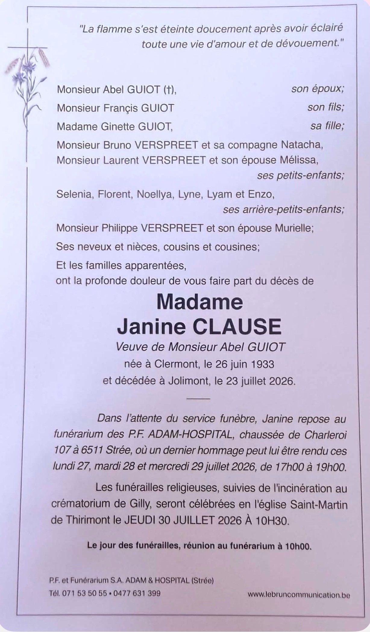 Janine Clause | Funérailles Adam Hospital