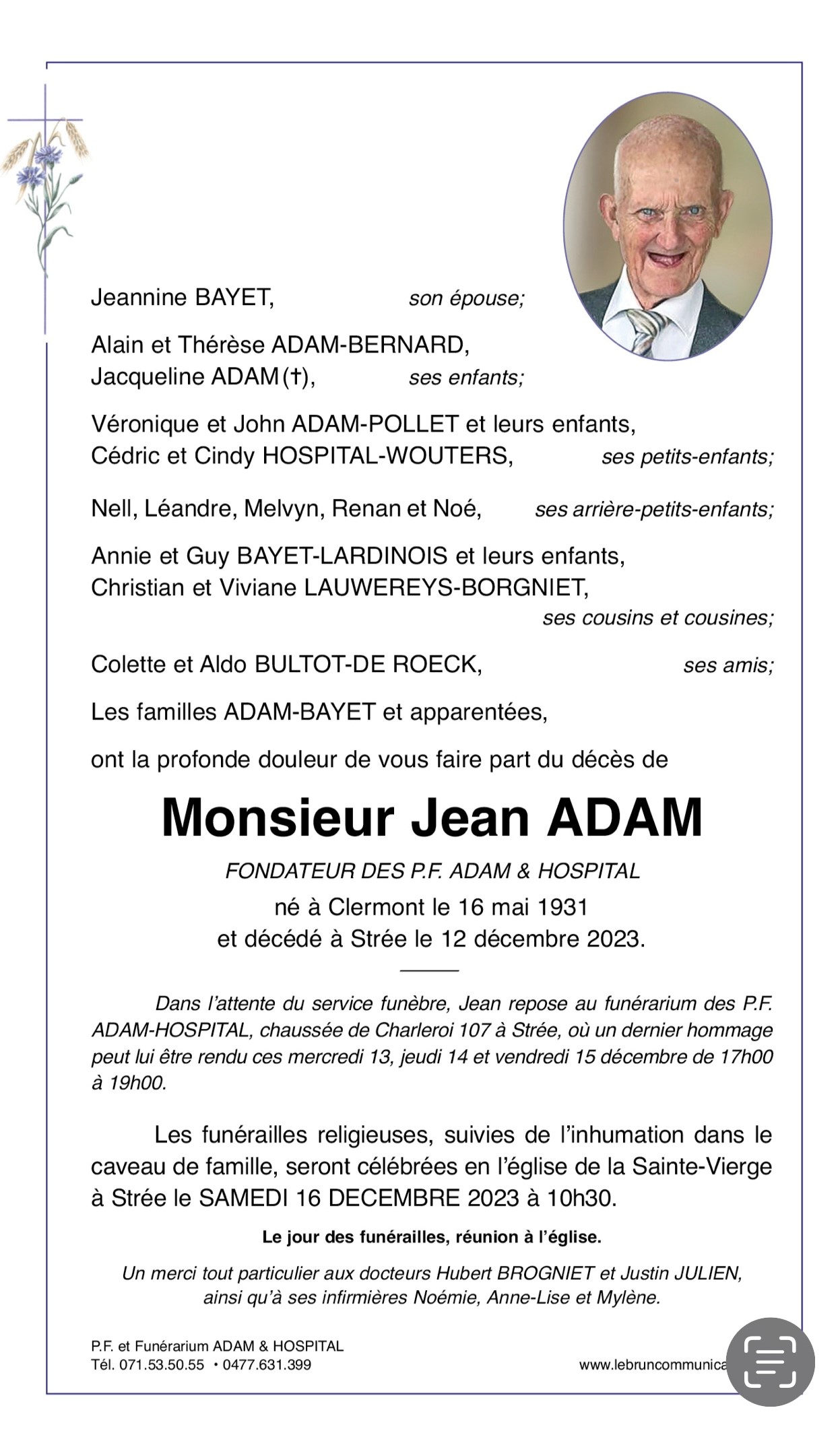 Jean Adam | Funérailles Adam Hospital