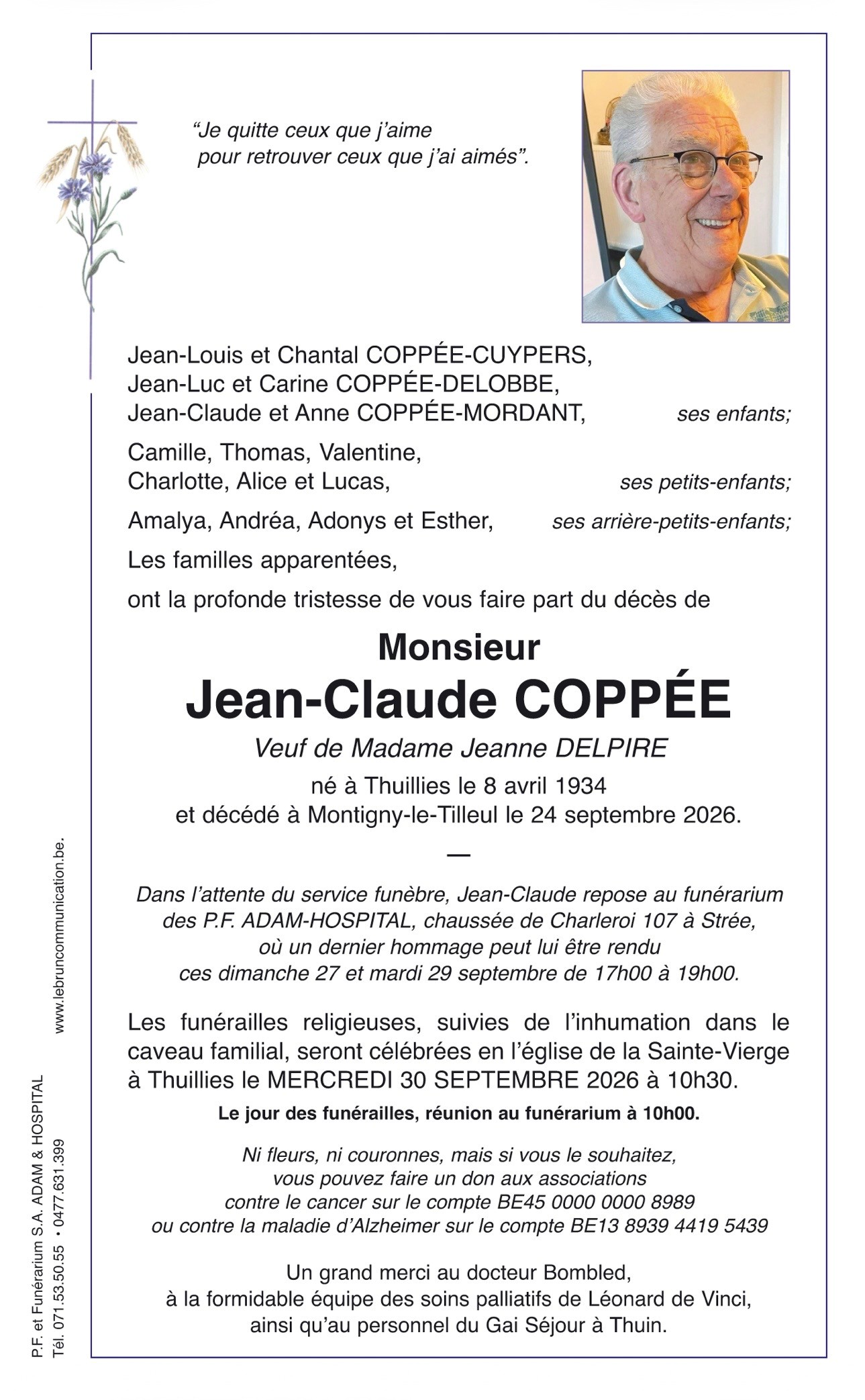 Jean Claude Coppee | Funérailles Adam Hospital Jean Claude Coppee | Funérailles Adam Hospital