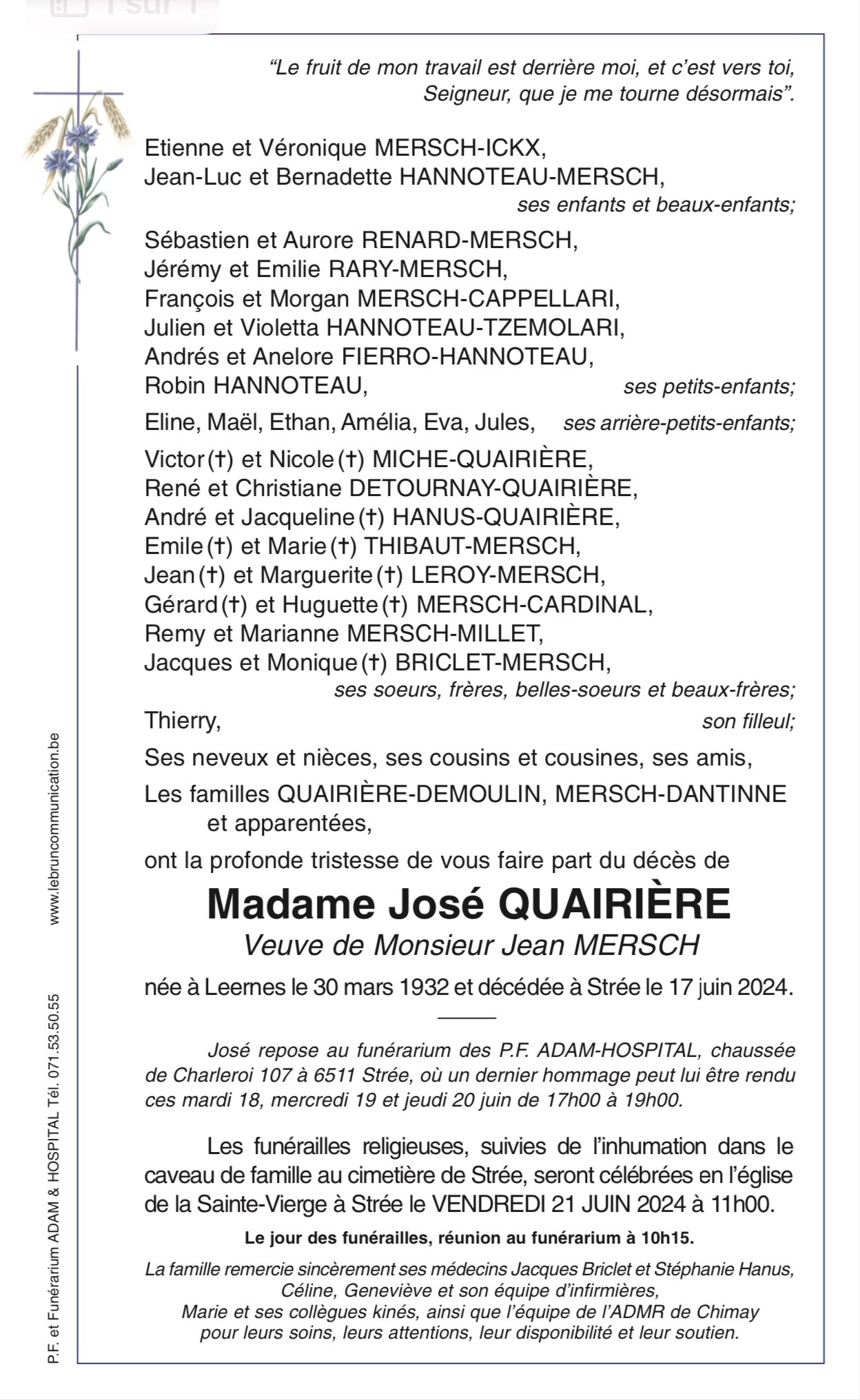 Jose QUAIRIERE | Funérailles Adam Hospital