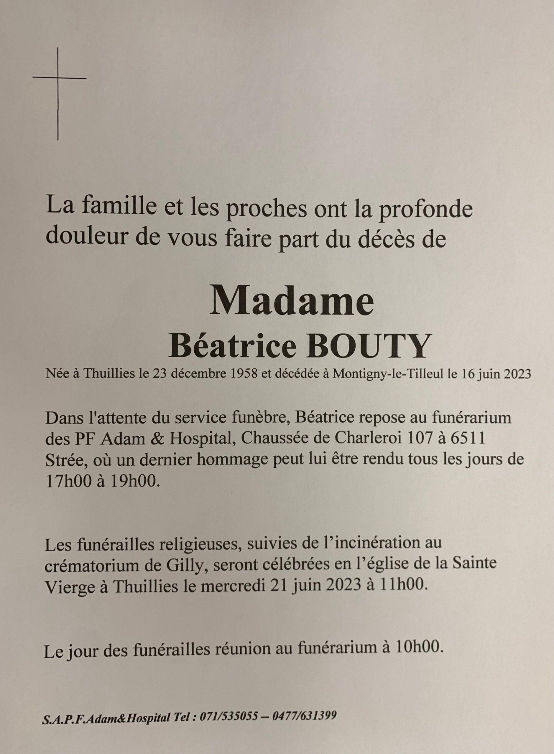 Madame Beatrice BOUTY scaled | Funérailles Adam Hospital