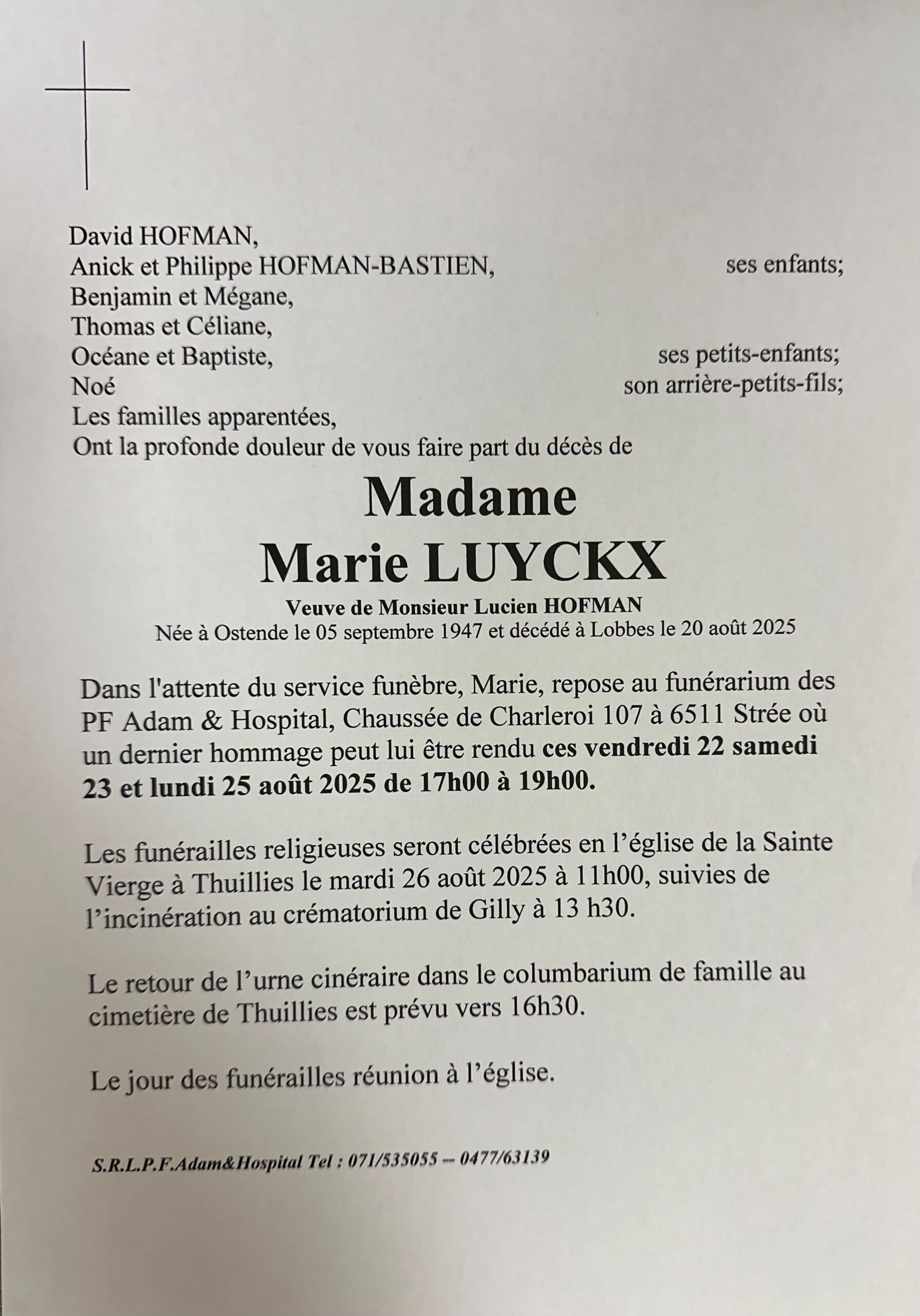 Marie LUYCKX scaled | Funérailles Adam Hospital