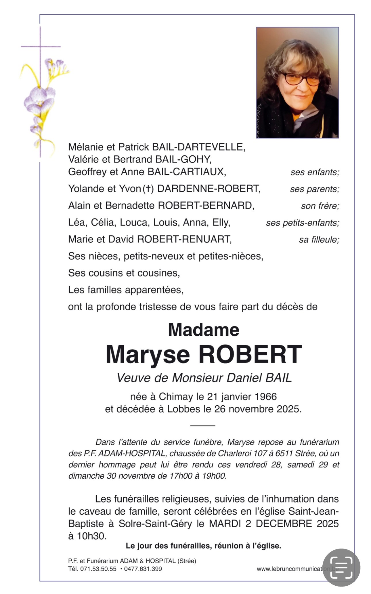 Maryse ROBERT | Funérailles Adam Hospital Maryse ROBERT | Funérailles Adam Hospital