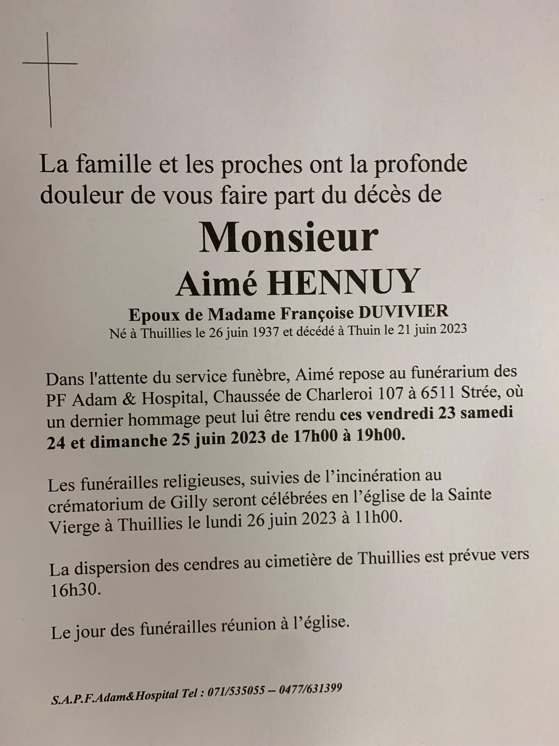 Monsieur Aime HENNUY scaled | Funérailles Adam Hospital