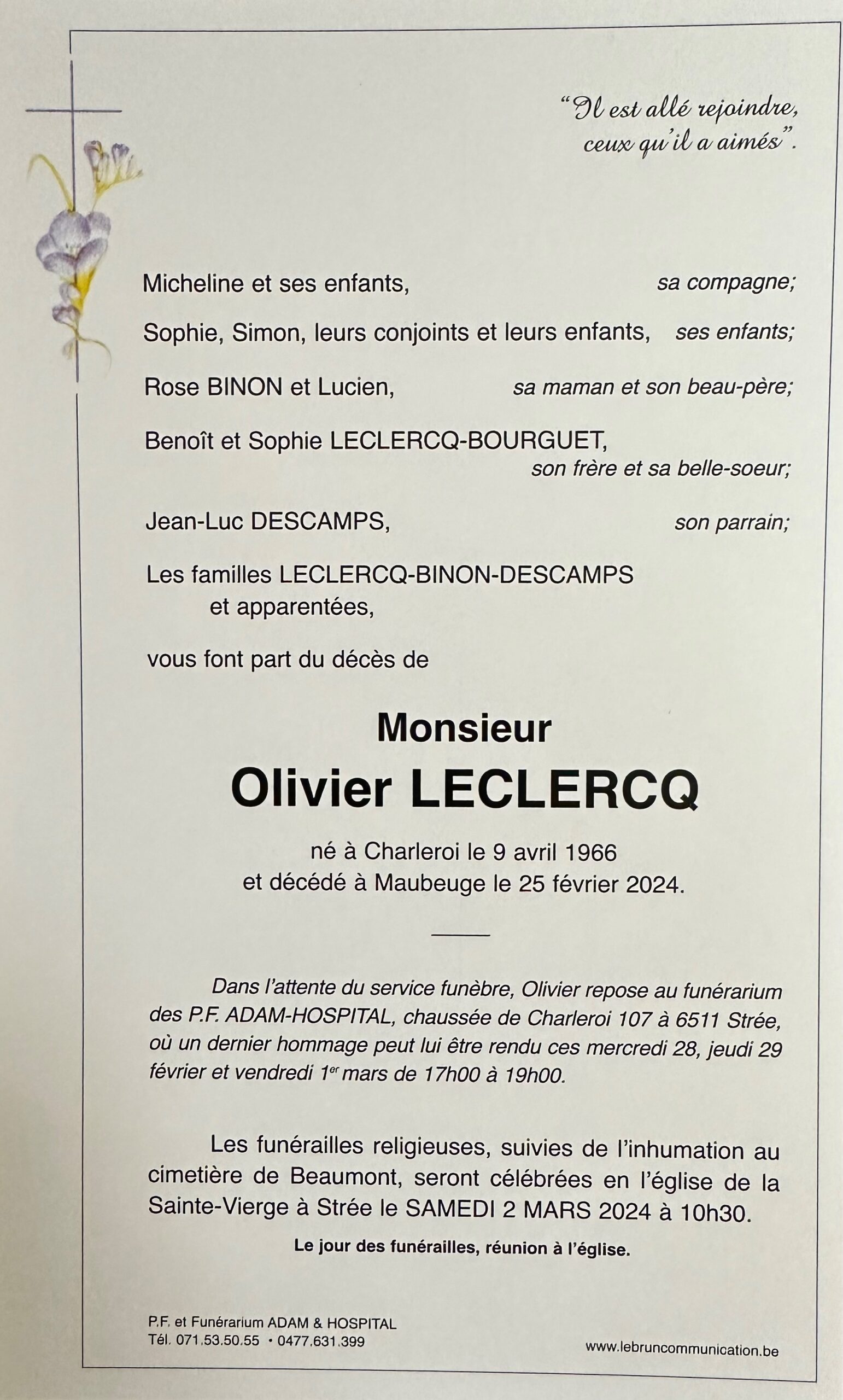 Olivier LECLERCQ scaled | Funérailles Adam Hospital