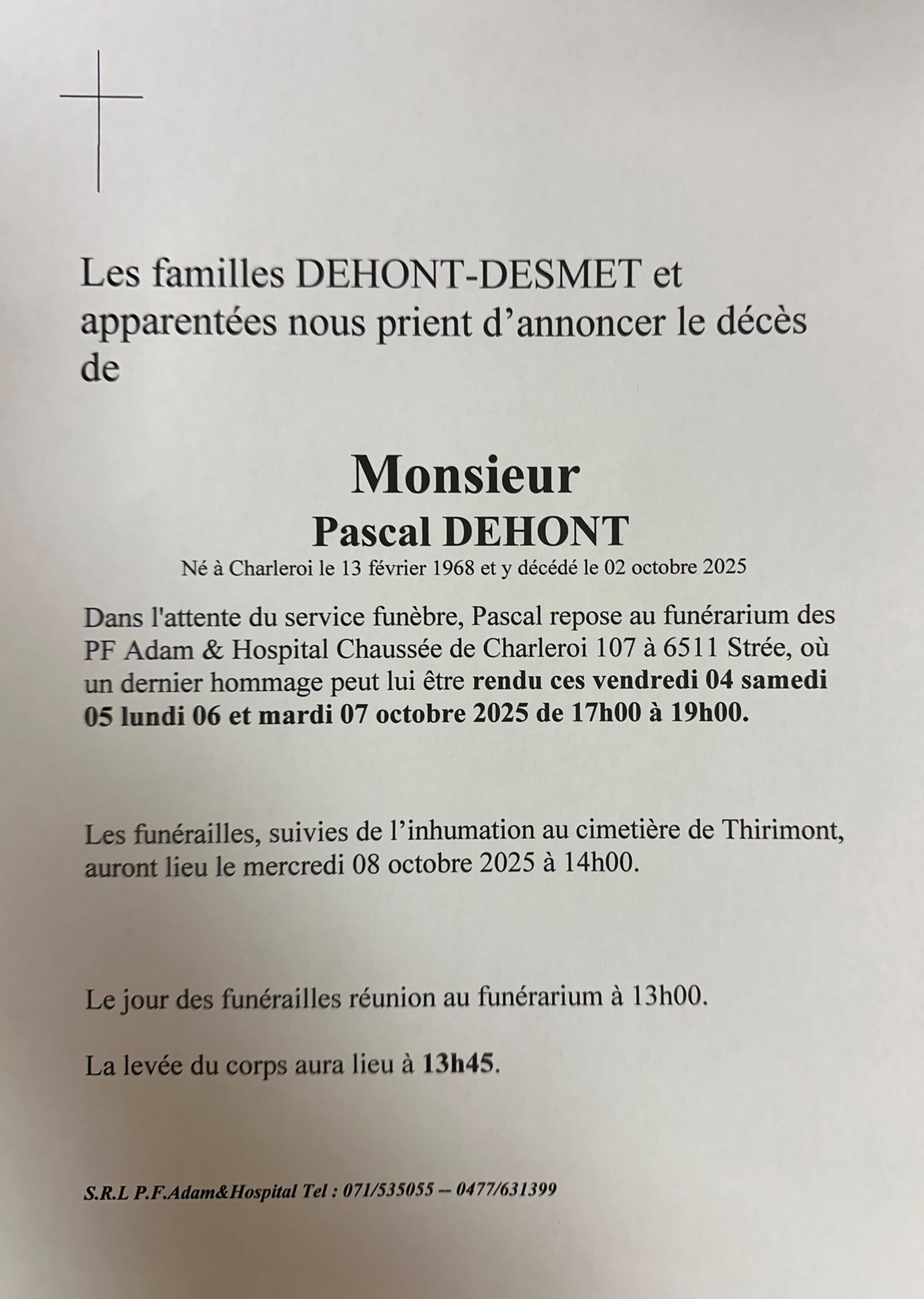 Pascal Dehont scaled | Funérailles Adam Hospital
