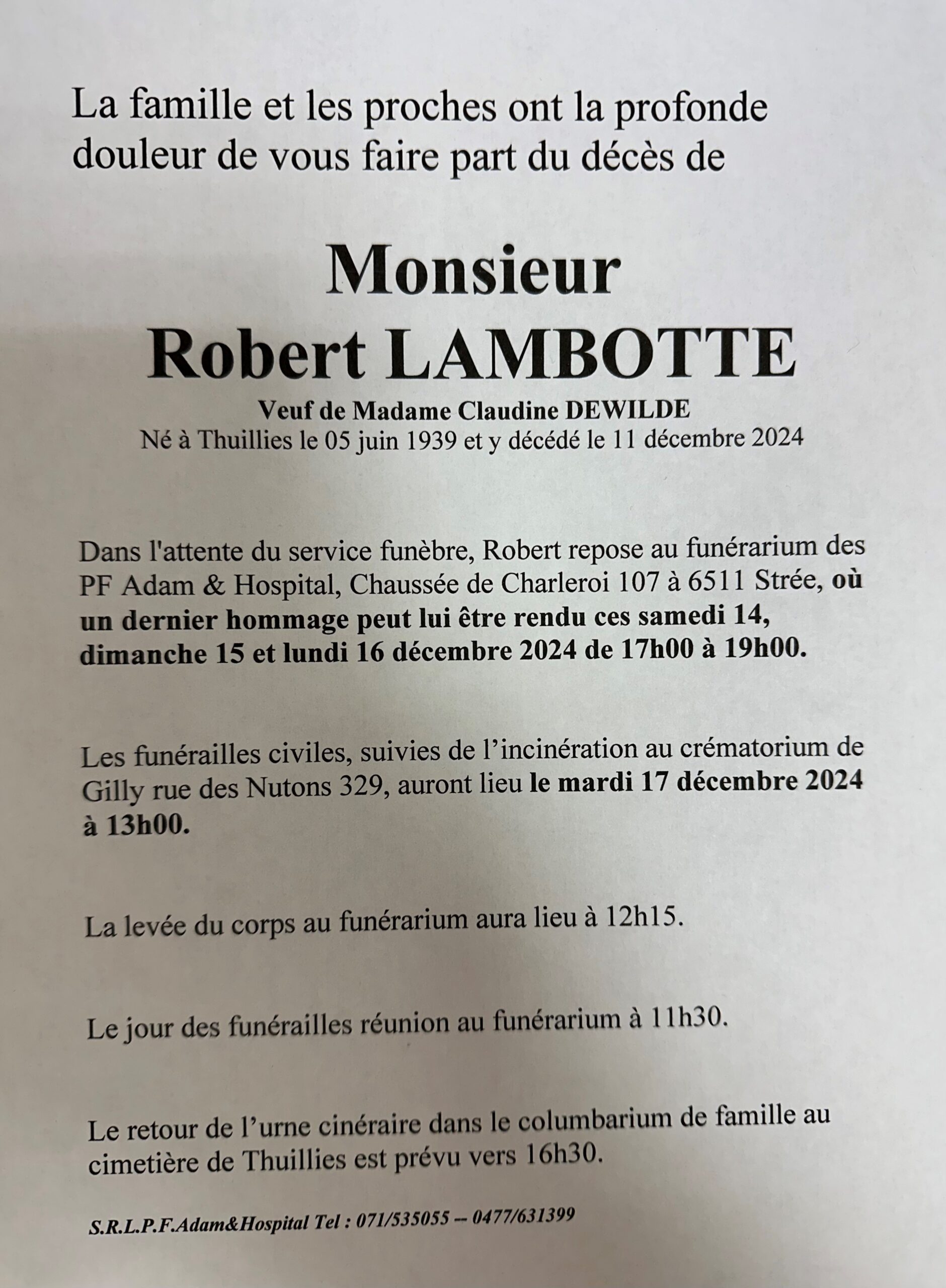 Robert LAMBOTTE scaled | Funérailles Adam Hospital