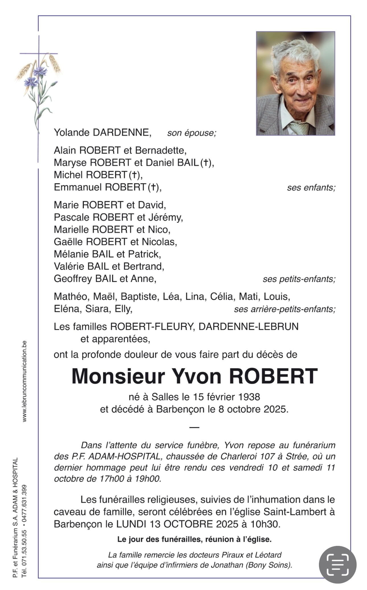Yvon Robert | Funérailles Adam Hospital