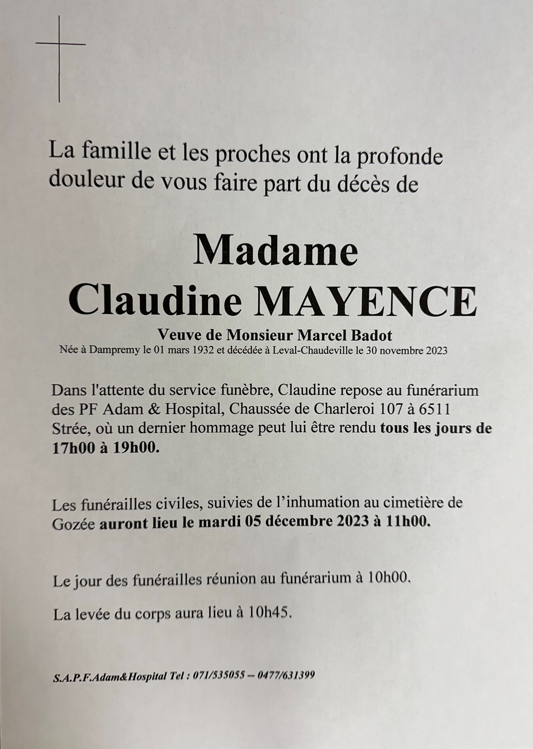 claudine mayence scaled | Funérailles Adam Hospital